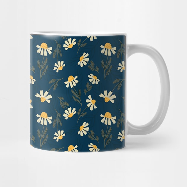 Chamomile flower on dark blue by RigaSutherland